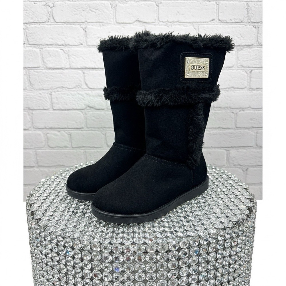 Guess🔥Black Magic 🎱Faux Suede Y2k Fur Trim Bling💎Winter Boots 6 Cozy‎ Core